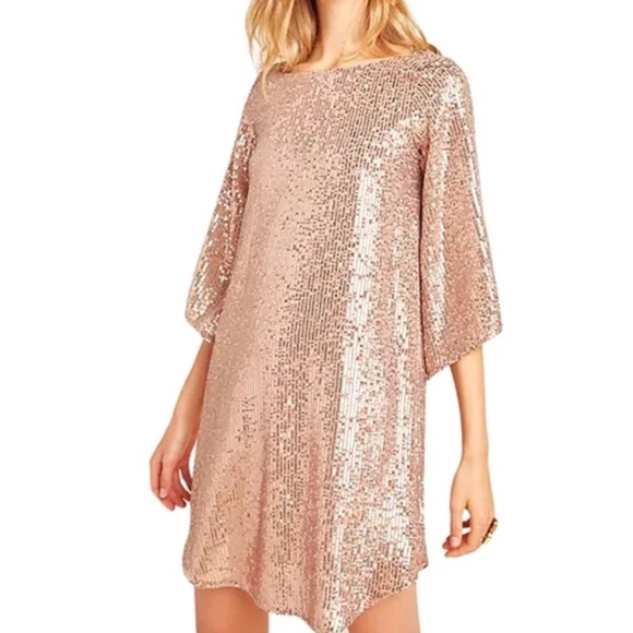 Anthropologie Starling Sequin Dress Rose Gold Bell Sleeves Size Small New NWT - Picture 10 of 10